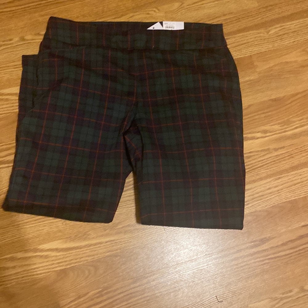 BNWT Croft & Barrow straight mid rise green plaid ladies woven pants size 16shrt